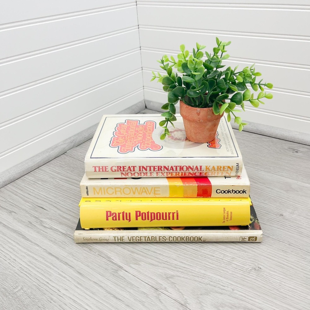 Vintage Stack of Cookbooks - Retro Books for Decoration - Yellow Stacking Books - Picture 10 of 10